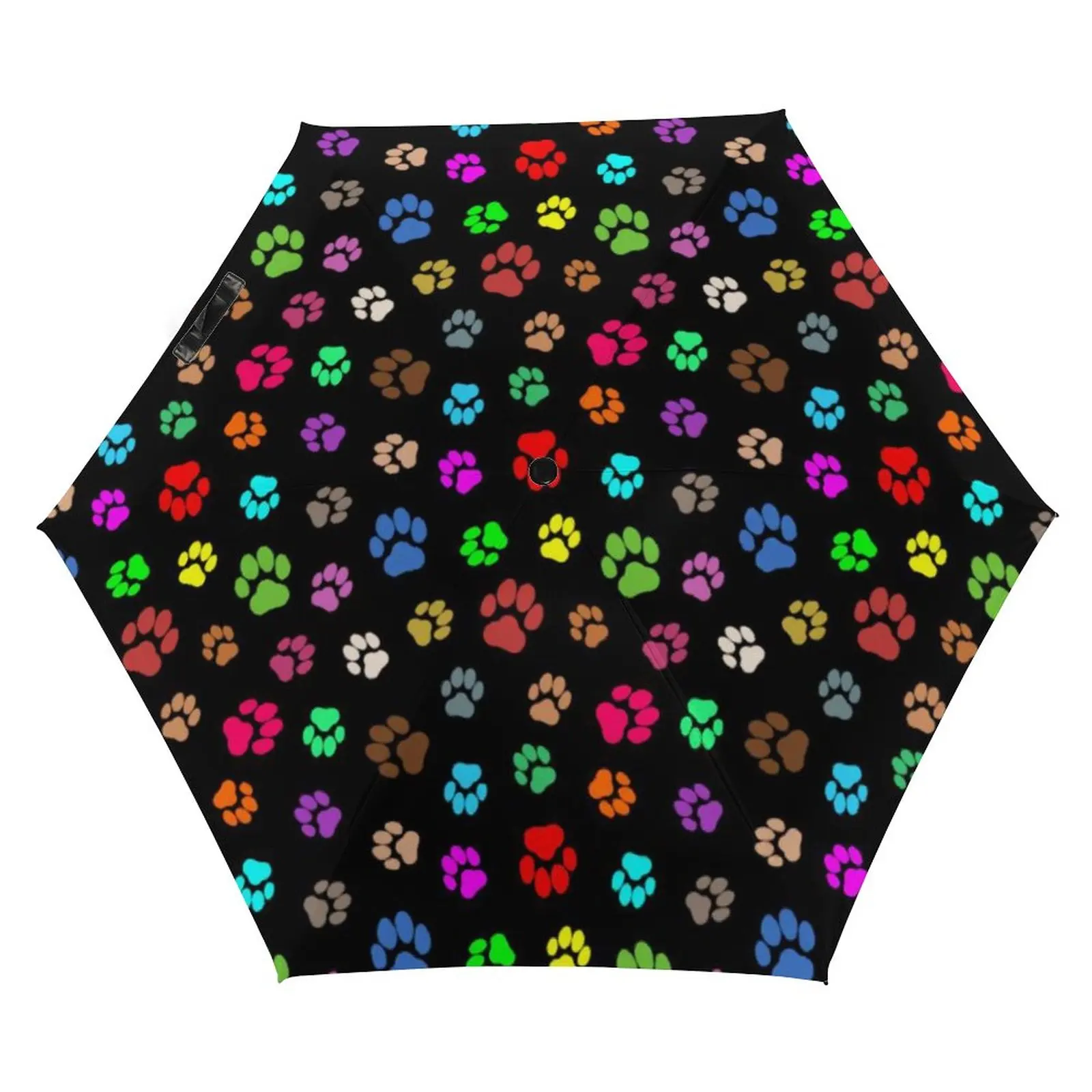 Colorful Dog Pow 5 Fold 6 Ribs Umbrella Multicolored Paws Print UV Protection Pocket Umbrella Mini Umbrellas for Male Female