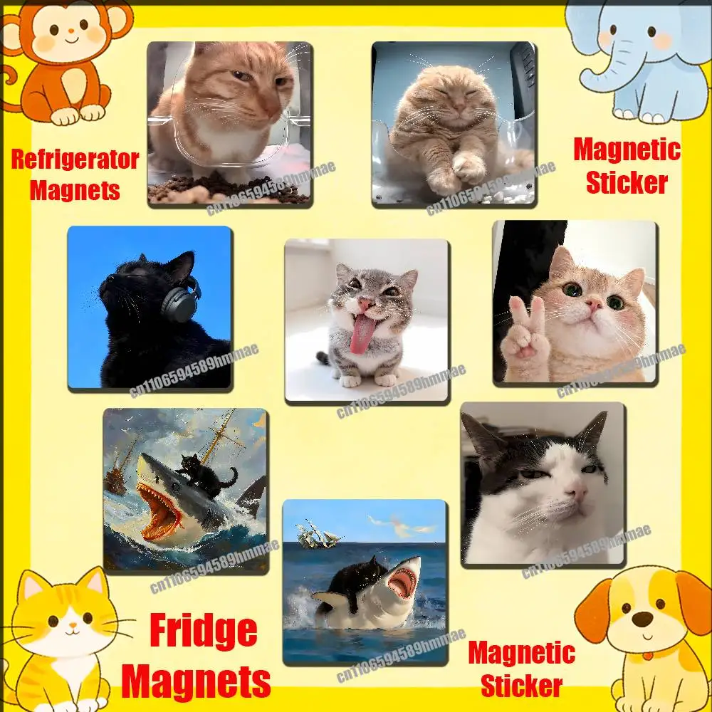 

For Shark Cat Listen Music Meme Funny M-Mr Fresh Fridge Freezer Refrigerator Magnets Kitchen Metal Cabinet Magnetic Sticker Card