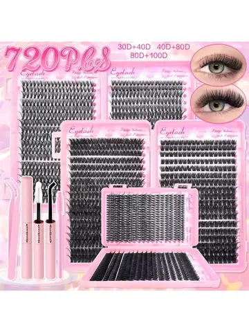 DIY Lash Extension Kit Clusters Individual Eyelashes Kit 9-16mm with Bond and Seal Wispy Natural Mange Lashes