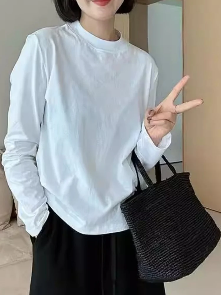 

Slimming Long Sve Base Tee Women's Spring 2026 plus Size Korean Sle Loose Fit Breathable Skin-friendly Daily Wear