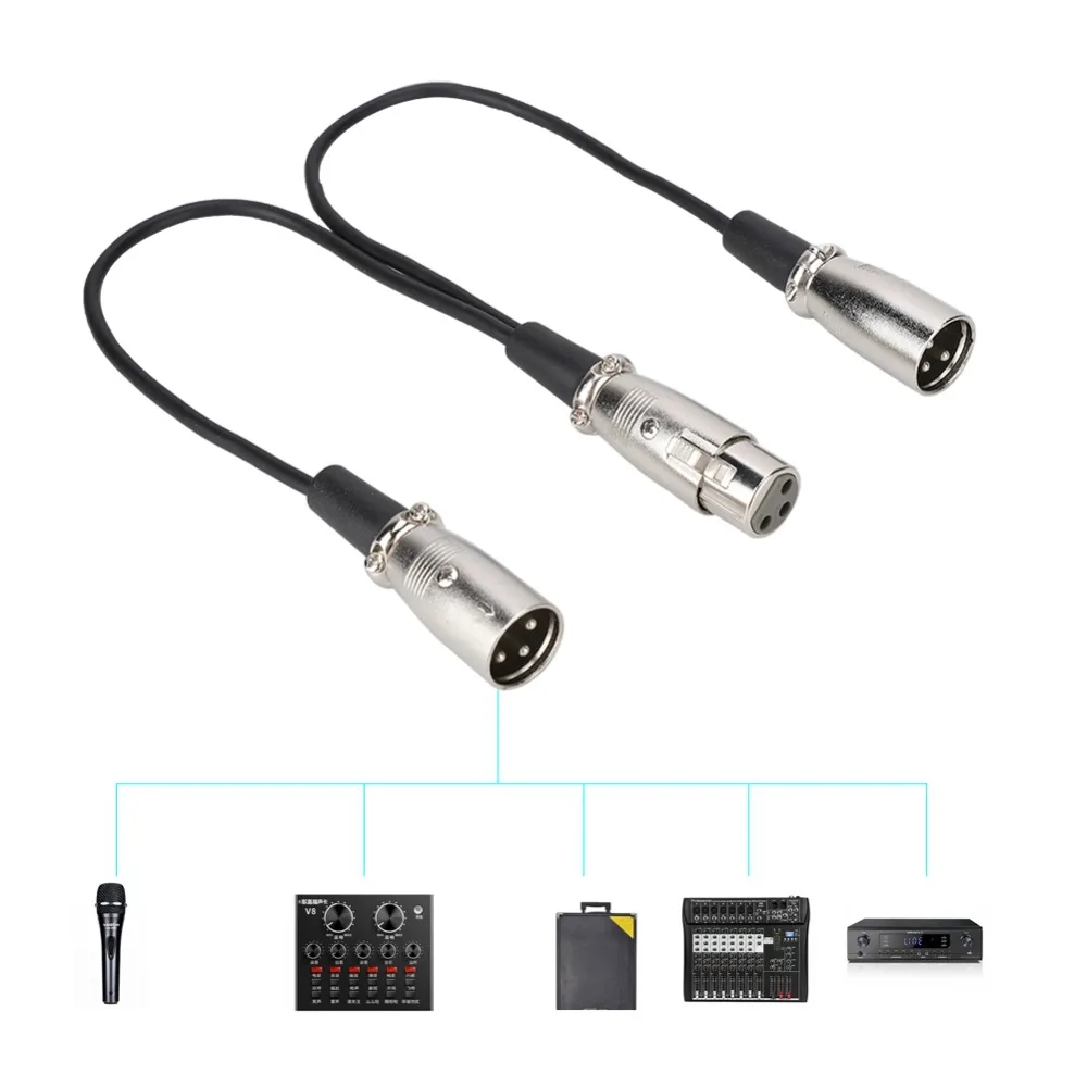 3 Pin XLR Female Jack To Dual Male Head Flexible 30cm/1ft Splitter Adapter Plug and Play Audio Mic Extension Cable for Canon