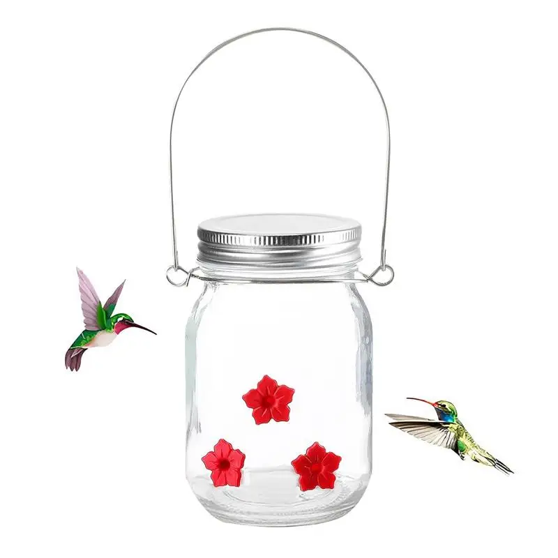 Garden Hummingbird Feeder Mason Jar Bird Dish Feeder With Flower Feeding Ports Wide Top Opening Bird Dish Feeder Garden Decor