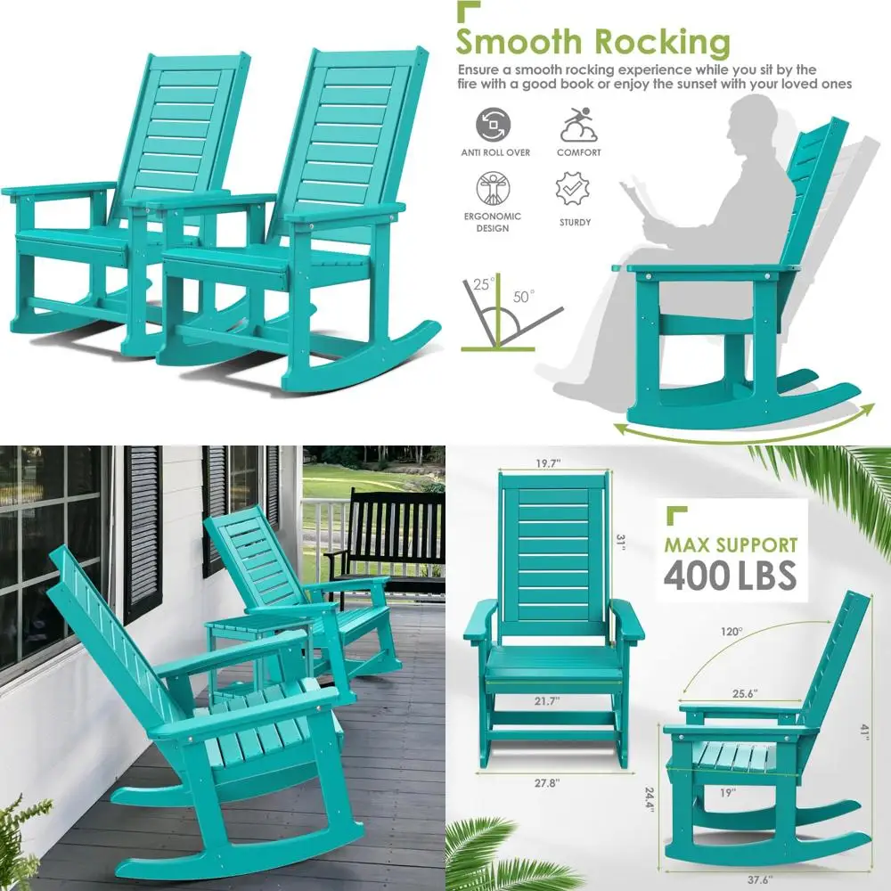 مجموعة كراسي هزازة كبيرة الحجم عالية الظهر مكونة من قطعتين من بلاستيك Aqua HDPE لكراسي الروك الكبيرة والطويلة في الهواء الطلق مع مقاس مريح