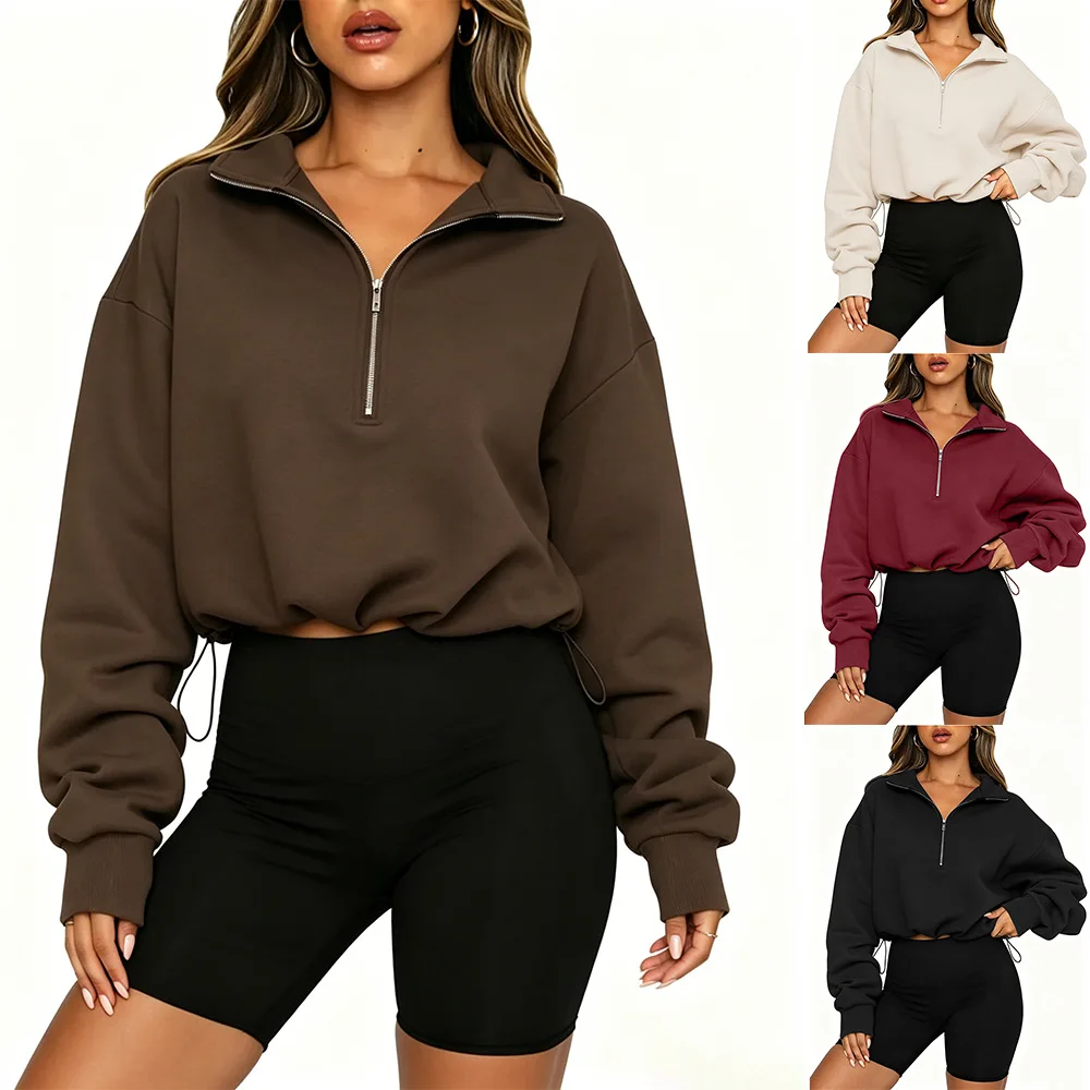 Women Half Zip Sweatshirt Oversized Pullover Hoodie Autumn Winter Casual Loose Long Sleeve Quarter Zip Top Female Streetwear