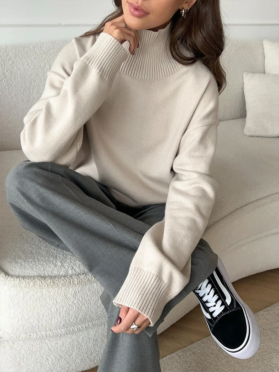 Maglione a collo alto da donna oversize inverno vintage lavorato a maglia maglione rosso pullover donna morbido maglione caldo grigio per le donne 2024