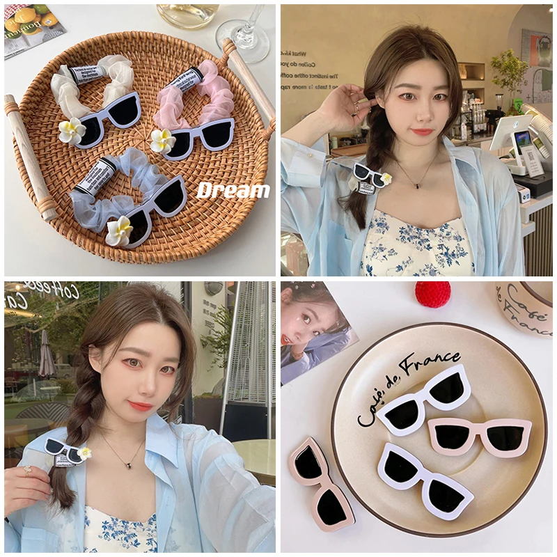 Kawaii Plush Capibara Hair Ropes Cute Hair Claw Clips Glasses Design Ponytail Scrunchies Hairpins Headdress for Women Girls