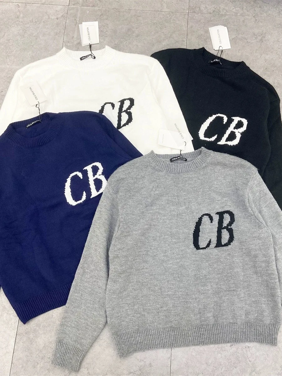 Cole Buxton Minimalist Letter Embroidered Knitwear Loose Casual round Neck Unisex Overhead Sweater Trendy Autumn Regular Length