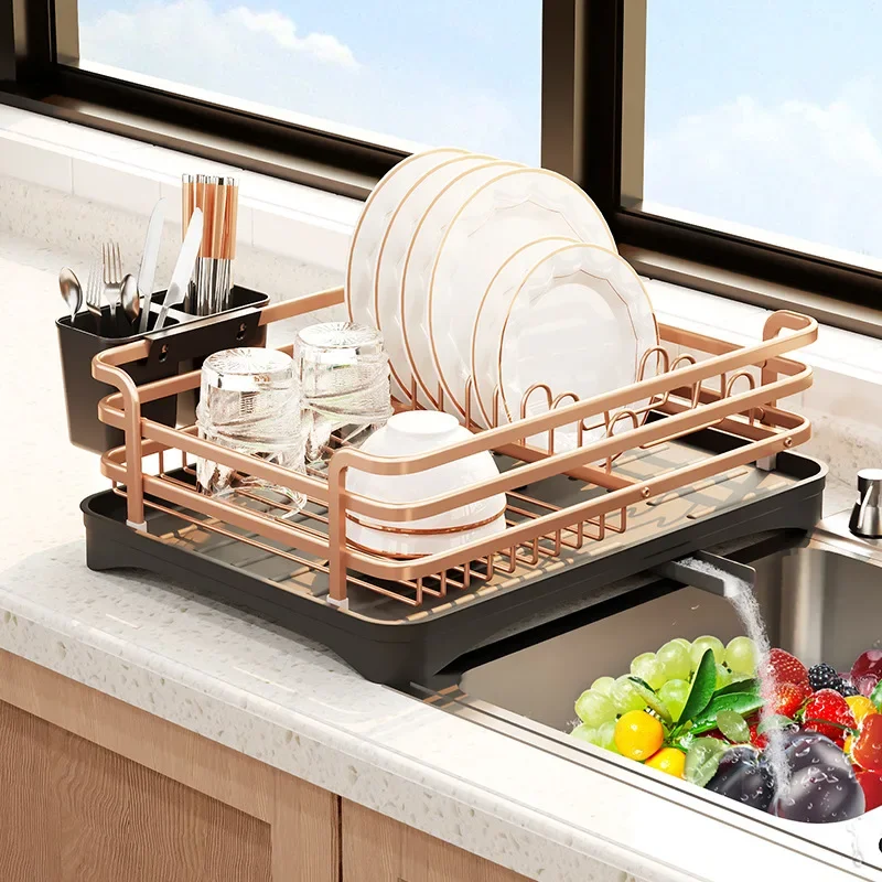 

Kitchen Shelf Dish Draining Rack Multifunctional Household Countertop Single Double Cutlery Rack With Drainage Tray