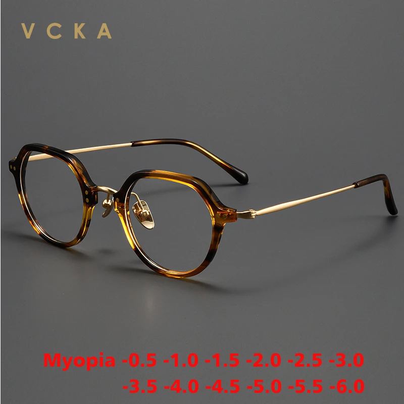 

VCKA 2024 New Titanium Acetate Myopia Eyeglasses Frame Men Retro Glasses Women Luxury Custom Prescription Eyewear -0.50 to -10