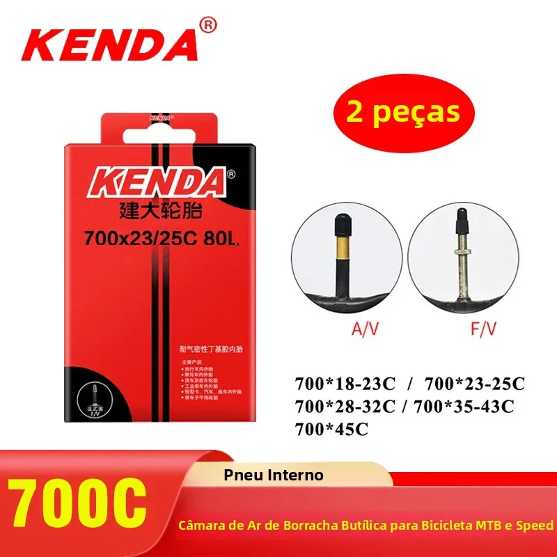 Tubo interno de bicicleta kenda, 2 peças, 700c 23c 25c 28c 35c 45c, válvula schrader presta, tubo interno de bicicleta de estrada, pneu chambre air