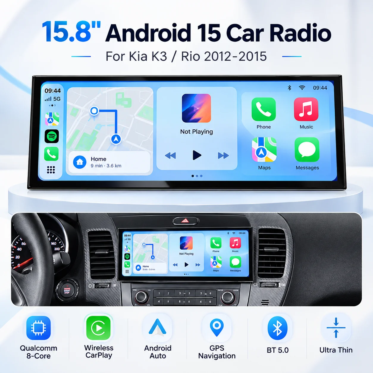 Qualcomm 15.8 Inch QLED CarPlay Android 15 Car Radio for Geely Borui 2017-2018 GPS Navigation Stereo Multimedia Player Head Unit