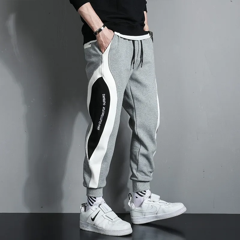 

Autumn Men Outdoor Work Pants Wide Loose Casual Pants Mens Patchwork Nine-point Sports Elastic Rope Breathable Tie-foot Trousers