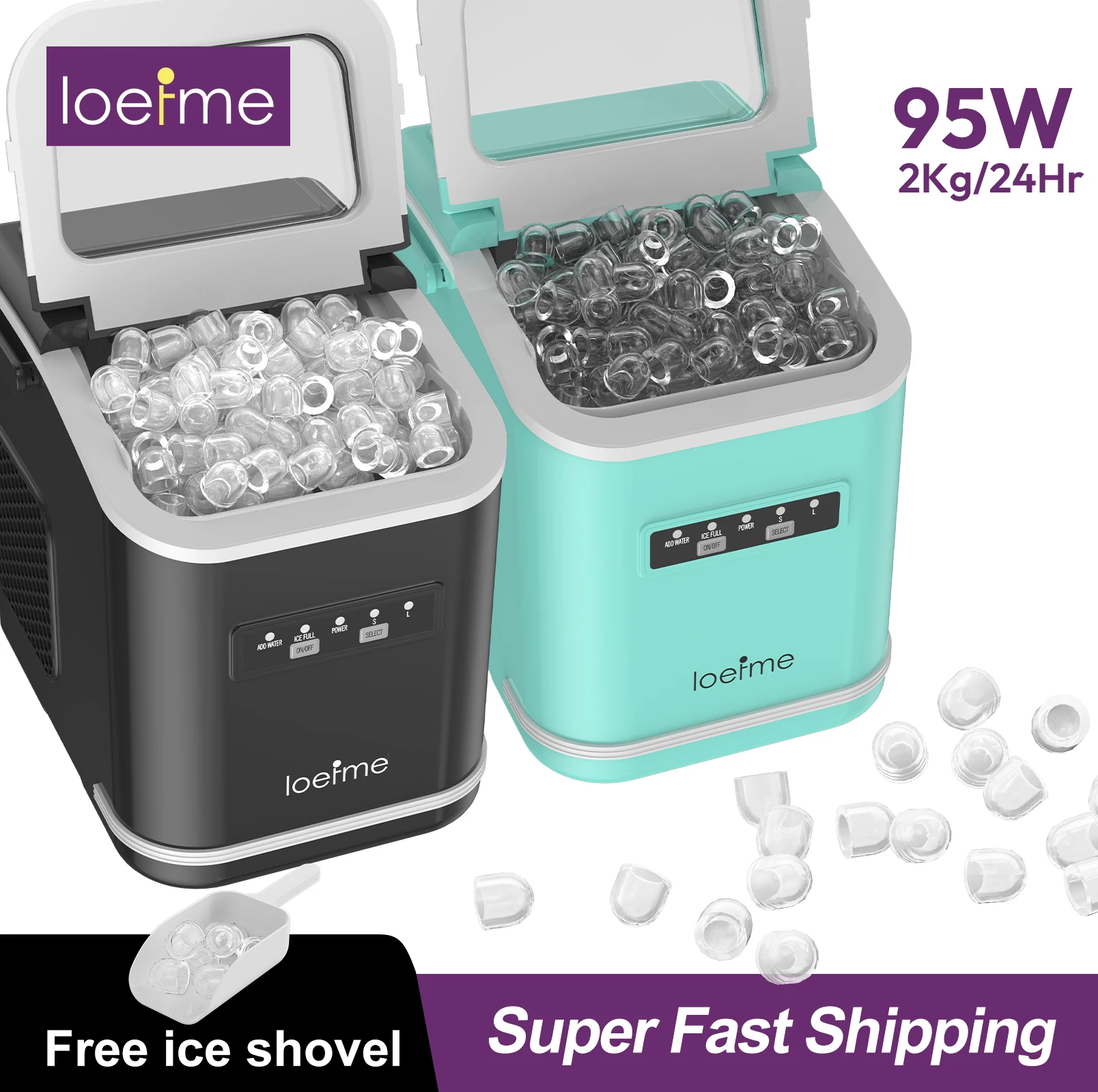 Countertop Ice Cube Maker Machine, 1.4L Electric Ice Maker with Digital Controls and LED Indicators, Compact  Portable for Home