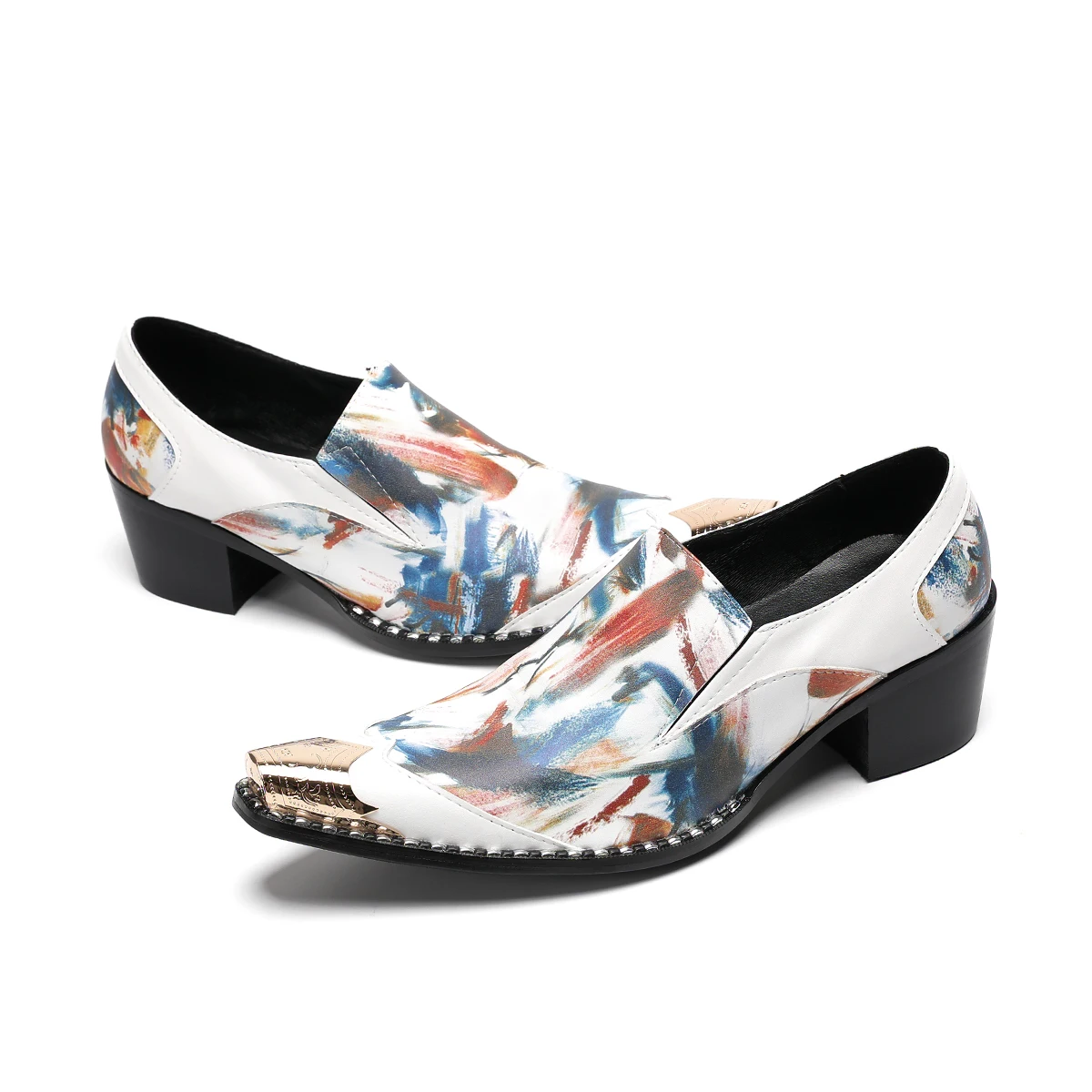 

New Print Pointed Toe Cow Leather Business Shoes for Man Large Size Slip on Formal Dress Shoes Men Party Wedding Leather Shoes