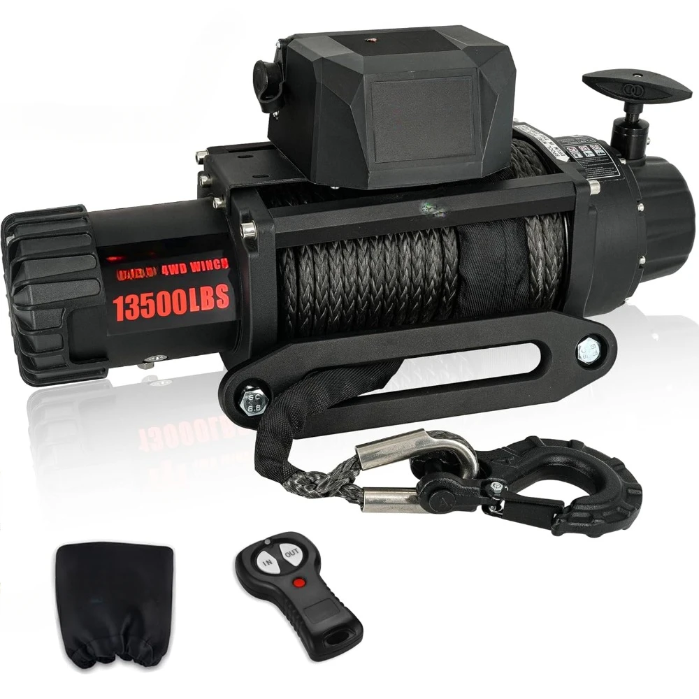 T1 Series 13500 lb Electric with Synthetic  Rope, Waterproof IP67 Winch with Fairlead, 12V Winch