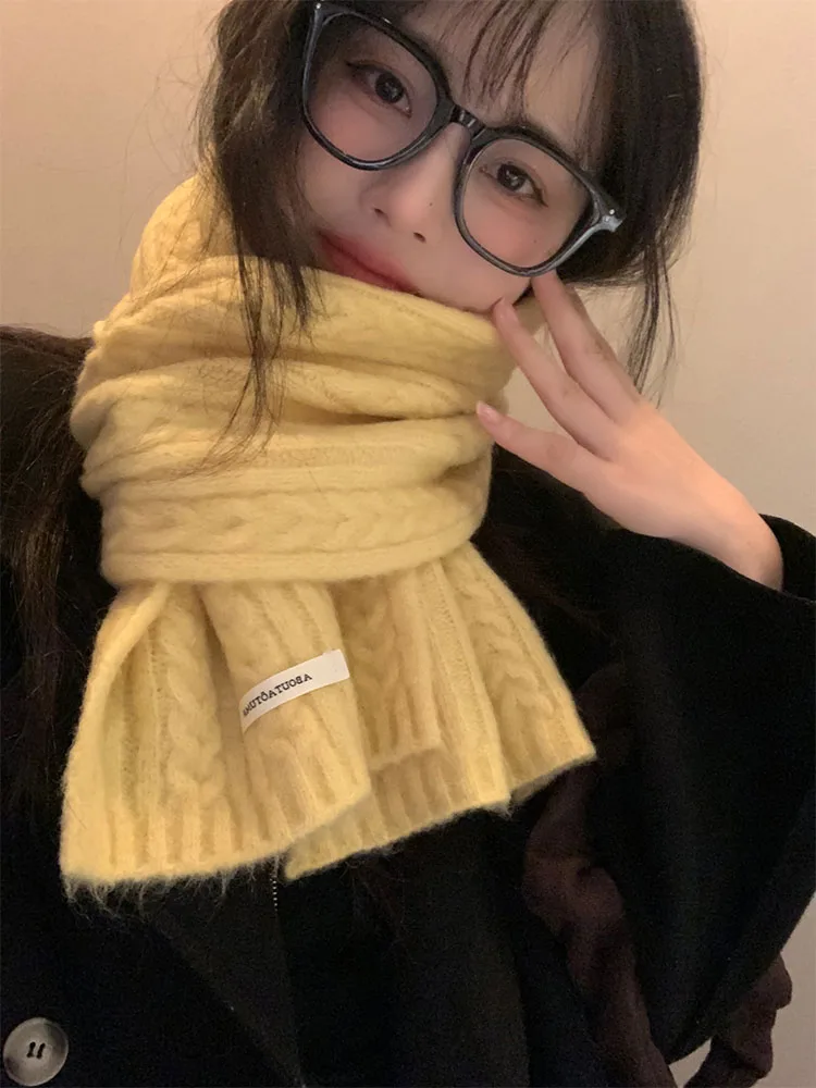 Bufanda de Punto de Color Sólido con Mezcla de Lana Nueva de 2025, Bufanda de Invierno para Mujer, Estilo Coreano, de Alta Ga...