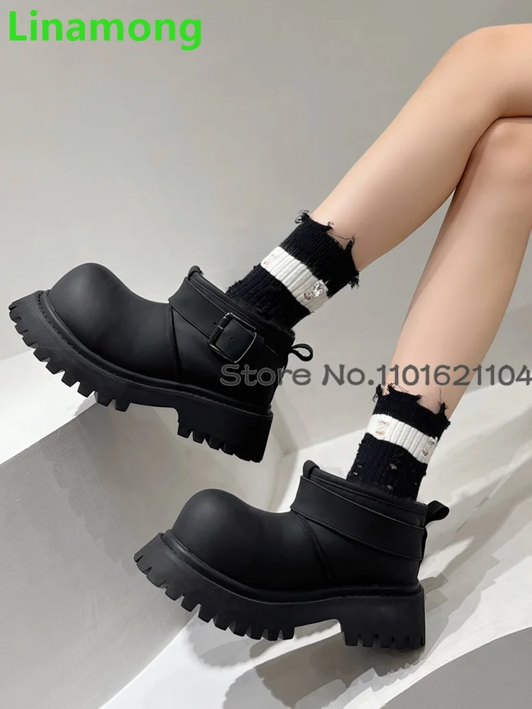 Big Round Toe Ankle High Short Boots For Female Women 2024 Winter Flat With Non-slip Snow Boots Fashion Warm Thick Sole Shoes