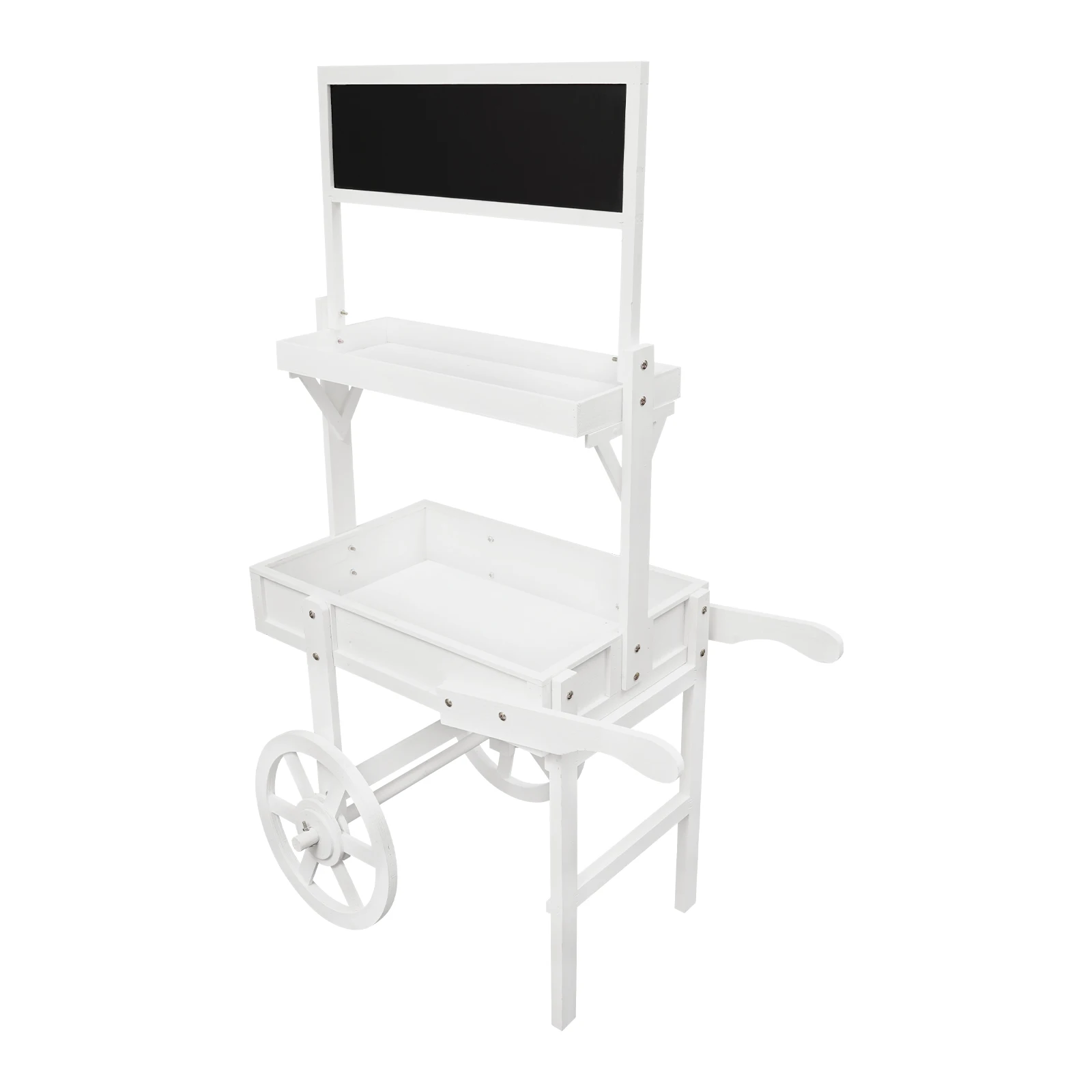 Flower Stand Mobile Blackboard, White Wooden Garden Cart with Wheels, Durable Cedar Plant Display Rack for Indoor Outdoor Decor and Storage