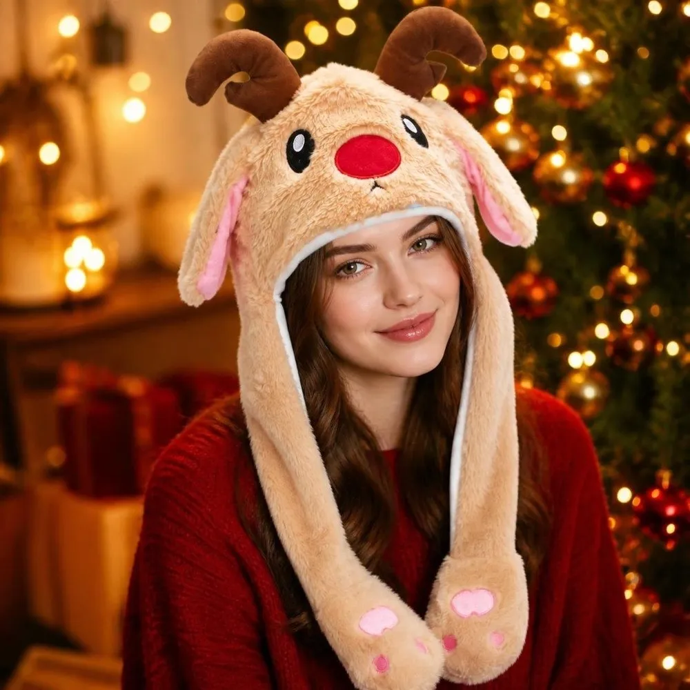 Creative Funny Christmas Hat Windproof Pinch Airbag Santa Claus Hat Interactive Game Cartoon Design Deer Hat Christmas Party