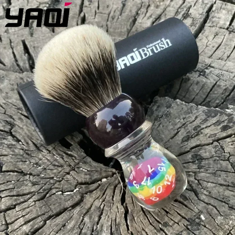 2026-yaqi-professional-26mm-lucky-dice-two-band-badger-hair-mens-shaving-brush-holder-flash-sale！