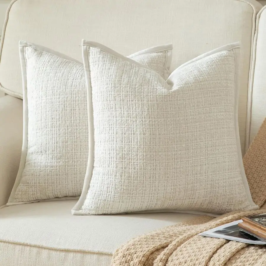 

Pack of 2 Chenille Textured Decorative Throw Pillow Covers Accent Solid Cushion Cover Soft Cozy Pillow Case with Velvet Back for
