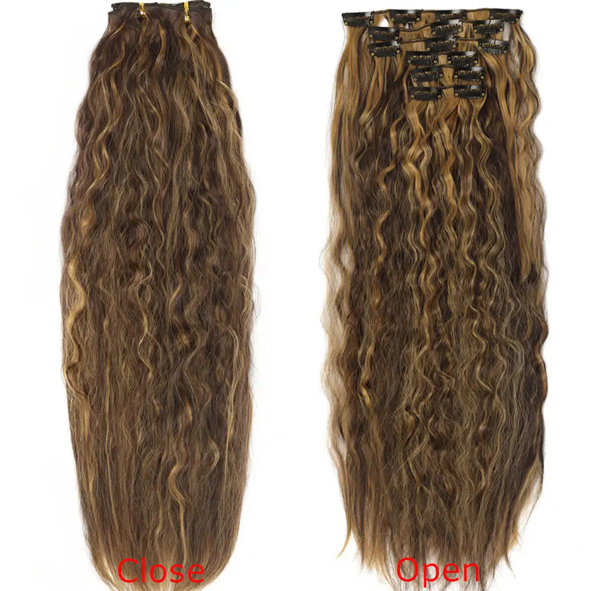 Synthetic Curly Clip In Hair Extensions 6PCS/Set Corn 22inch Long Clip On Hairpiece Corn Wavy Style For Women Girls Daily Party