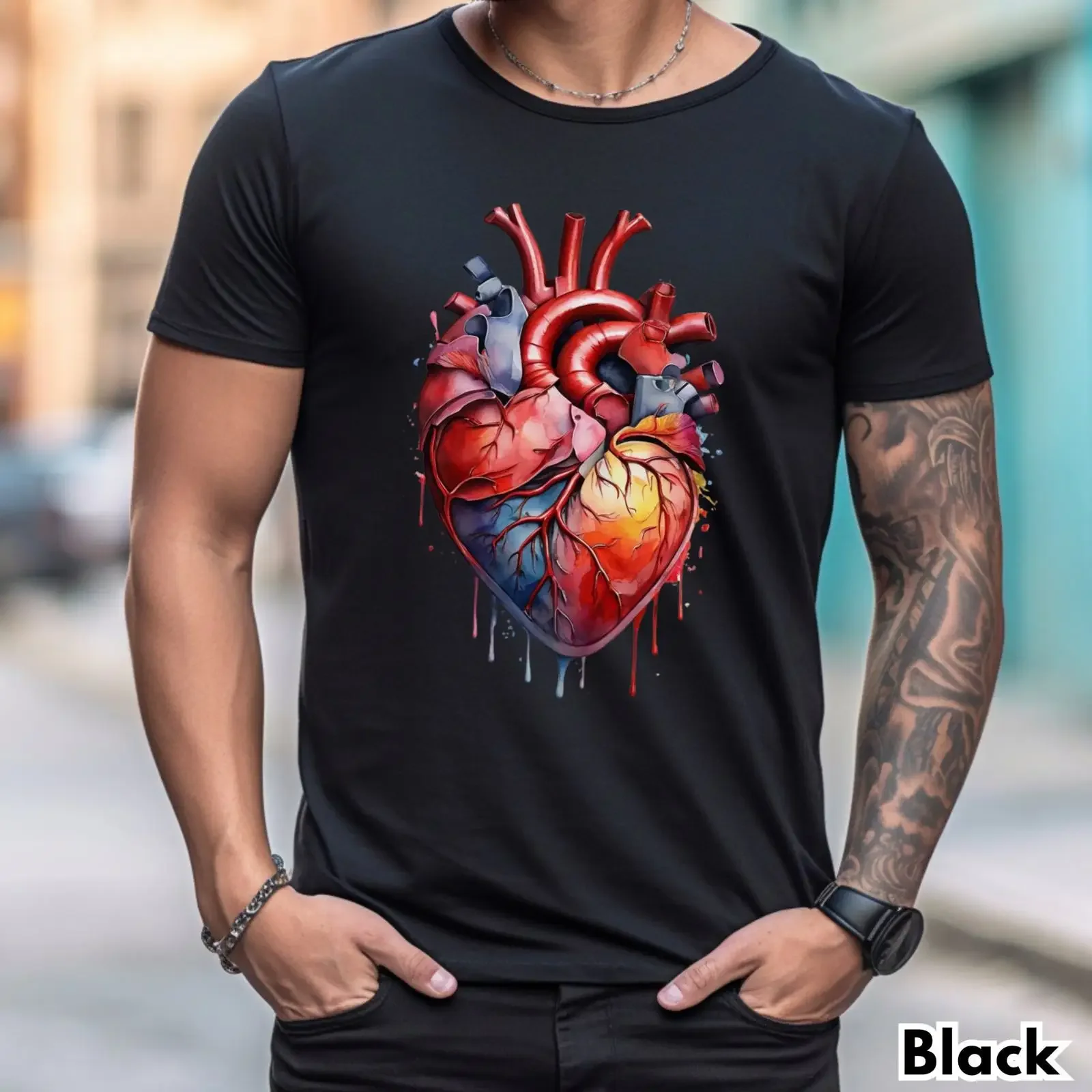 Anatomical Heart Anatomy Watercolor T Shirt Cardiac Art Medical Top vintage Washed graphic Versatile Unisex Stylish Stretched