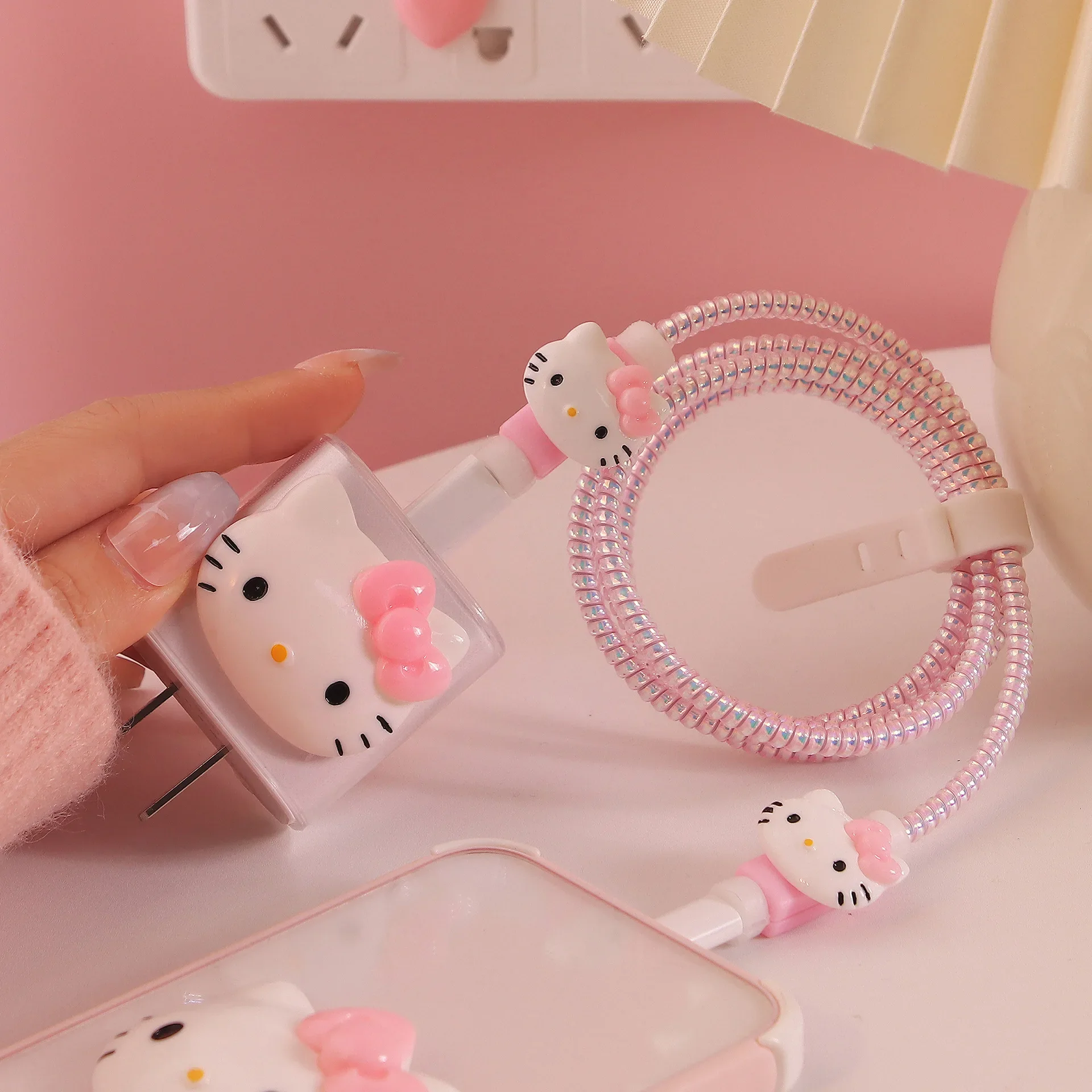 HelloKittys funda protectora de Cable de datos de Apple antirrotura de Anime Kawaii, cargador de teléfono móvil de 18/20W, cuerda de bobinado,