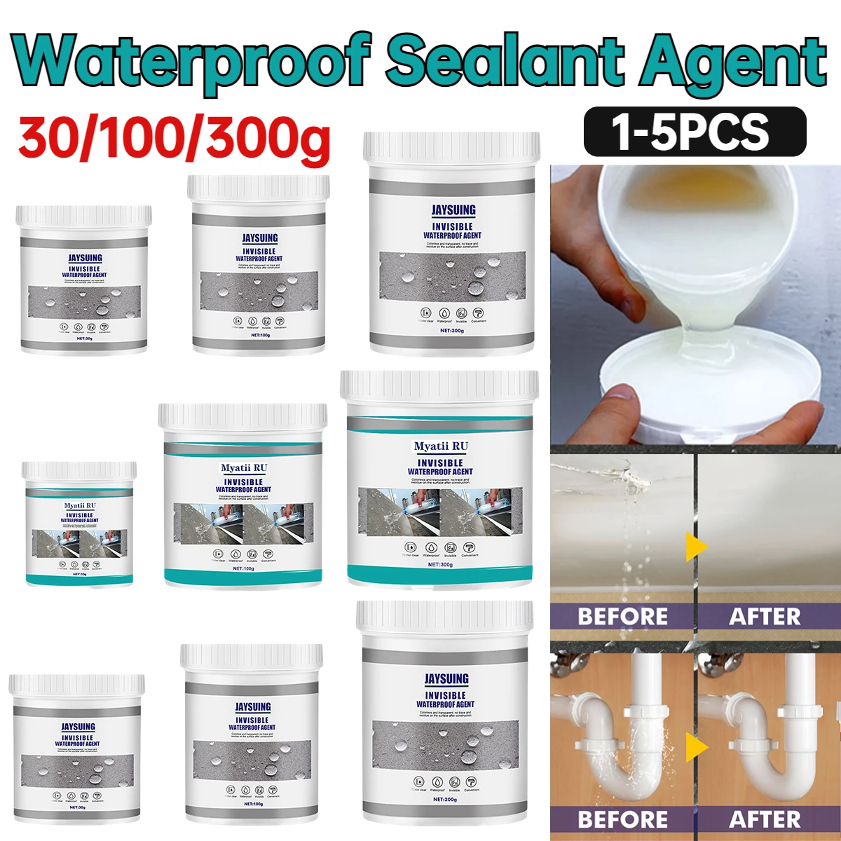 1-5PCS 30/100/300ML Waterproof Agent Toilet Anti-Leak Glue Strong Bonding Adhesive Sealant Invisible Glue Repair Liquid Tools