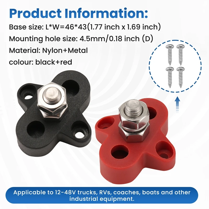 2Pcs 5/16 Zoll DC 48V Sammelschiene Power Terminal Block M8 Positive Negative Power Verteilung Stud Für RV schiff Boot