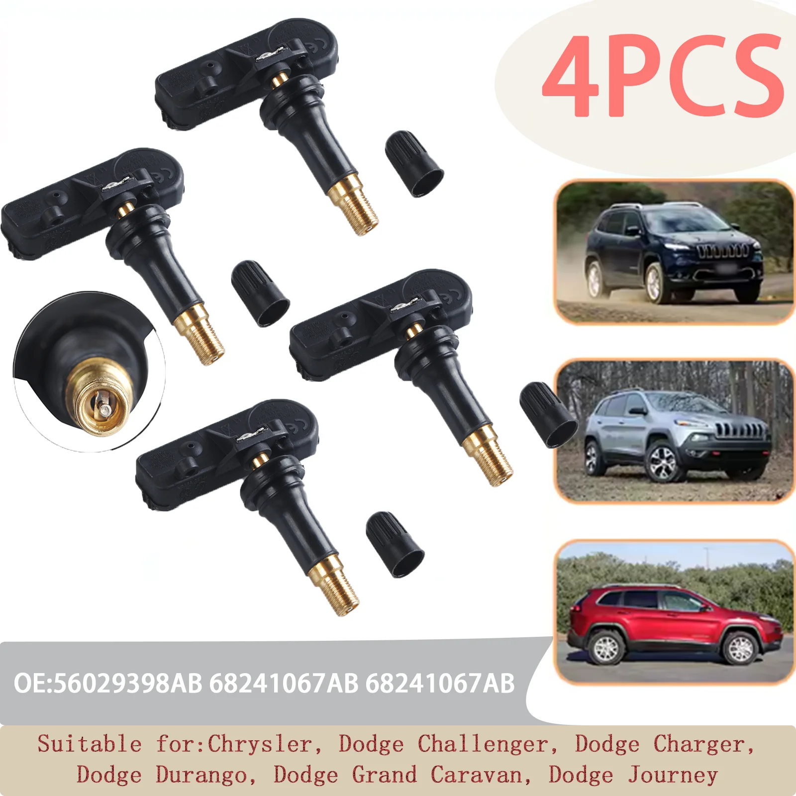 

Applicable Chrysler,Dodge Challenger,Fiat,Jeep,Tire Pressure Monitoring System Tire Pressure Sensor,56029398AB 68241067AB - 4Pcs