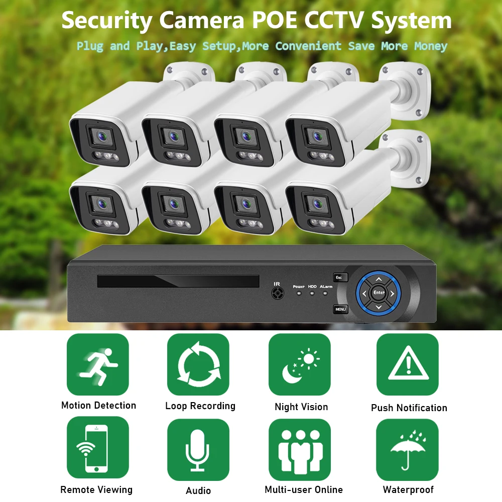 Imagem -02 - Gadinan 8ch 4ch 8mp 4k Poe Sistema de Câmera Segurança Nvr Kit Cctv Câmera ip Áudio ao ar Livre H.265 P2p Conjunto Vigilância Vídeo Xmeye