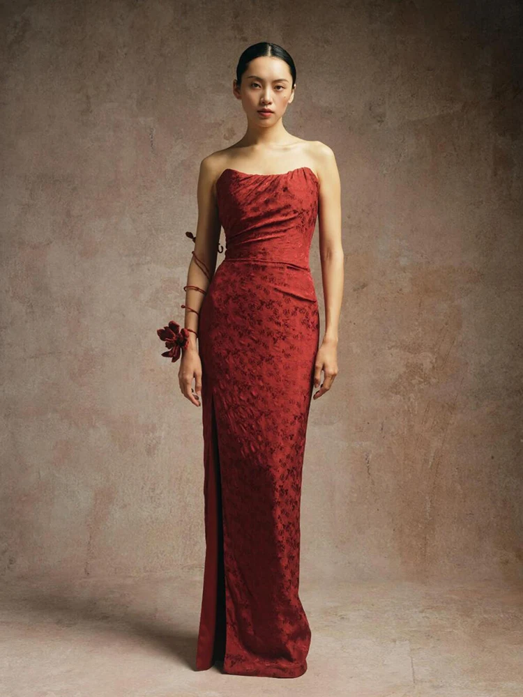 

New Chinese Sle Wedding Dr Red Strapl Morning Robe Reformed Version Evening Gown for Engagement And Wedding Ceremony