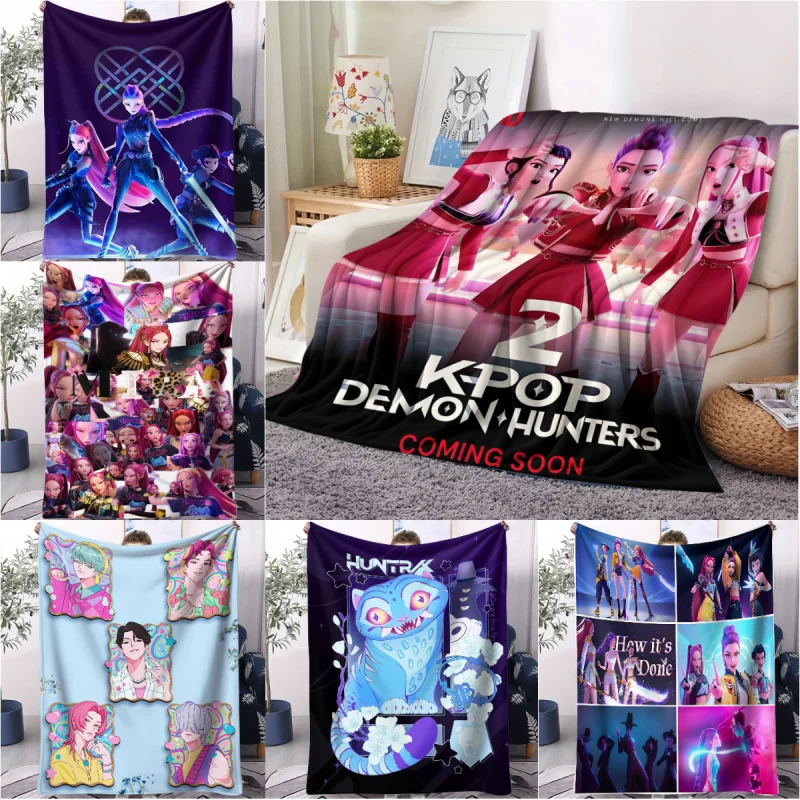 

K-POP Demons Hunter Theme Flannel Blanket, Hot Anime Print Throw Blanket, Fan Gift Blanket, Casual Warm Blanket