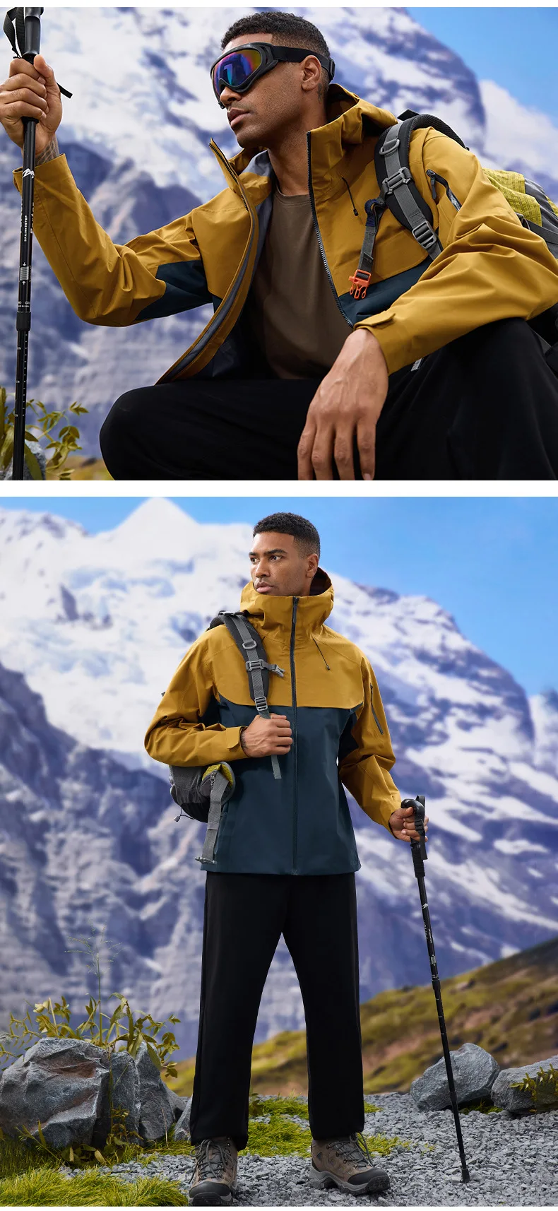 Herbst- und Winter-Hardshell-Windbreaker Winddichte Regenfeste Atmungsaktive Outdoor-Wander- und Bergsteiger-Skijacke mit Kapuze – Detail 19