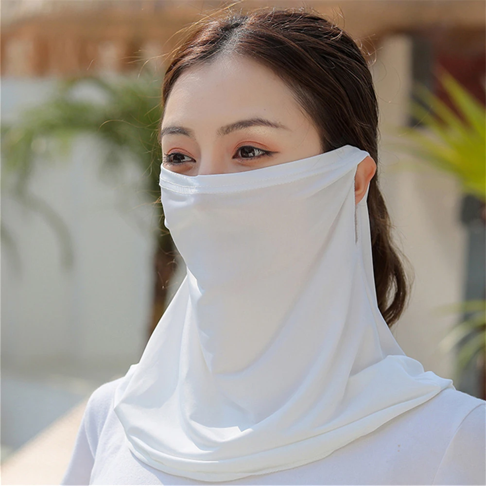 1PC Solid Color Sunshade Mask Ice Silk Sunblock Mask Thin Breathable Veil