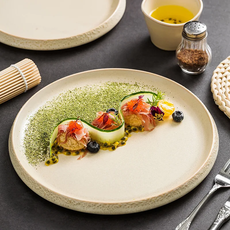 Simple Western Food Plate Advanced Sense Porcelain Creative Steak Plate Cream Style Tableware Flat Sashimi Plate Commercial