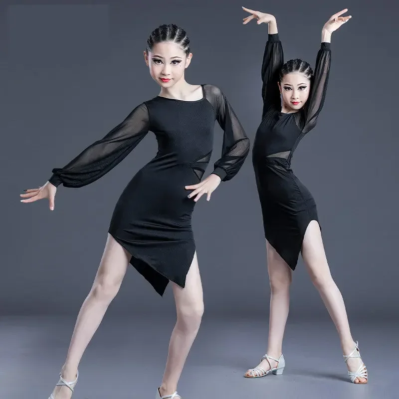 

New Children Latin Dance Dress Girls Split Dance Skirt Competition Regulations Grading Performance Clothing Girls Dress