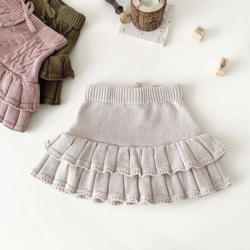 Autumn Spring 0-4Yrs Kids Knitting Solid Color Shorts Children Pants Baby Girl Knitting Short Skirt