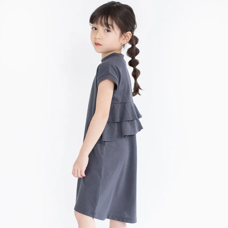 Korean Summer Teenager Girl One-piece Dress School Girl Back Ruffle Edge T-shirt Dress Junior Girl Off Shoulder Casual Dress