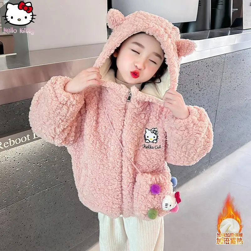 مرحبا كيتي الفتيات Kawaii سميكة مقنعين سترة الكرتون أنيمي الخريف والشتاء جديد سانريو سترة قطن دافئة القمم حقيبة التوصيل