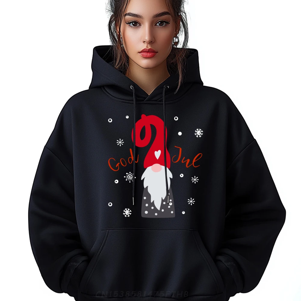 

God Jul Gnome Tomte Lefse Xmas Santa Christmas Black Hoodie Unisex Gifts For Men Leisure Man Sweatshirts