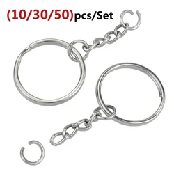 10/30/50pcs Metals Key Ring with Chain 1 Inch and Jump Rings Silver Color Metal Parts with Open Ring and Connector DIY Jewelry