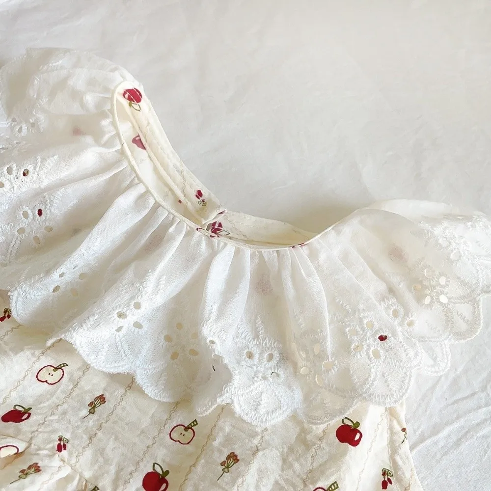 Korean Style With Floral Print Tops and Pants 2 Piece Set Thin Sleeveless Girls Clothes Sets Casual Lace Collar Outfit Princess