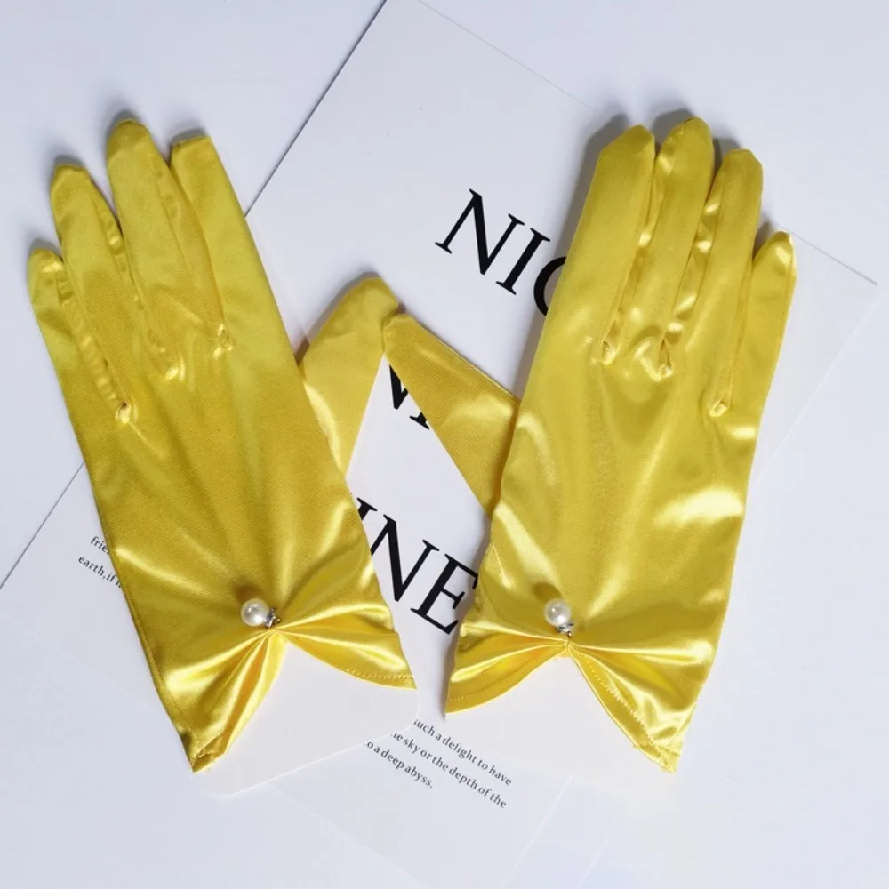 

Clothing Accessories Solid Color Satin Gloves Satin Elastic Short Mittens Bridal Gloves Cosplay Party