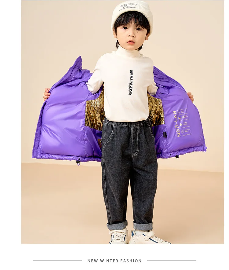 Fall and Winter New Children's down Jacket Black Gold Standard Parent-Child White Duck down Boys and Girls Thickened Jacket view 6