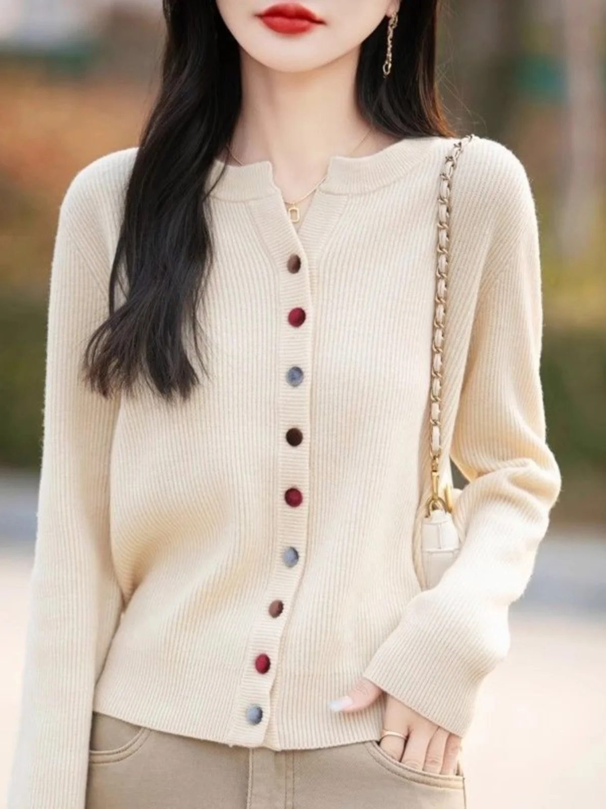

e Color Bule Small V-ne Knitwear Cardigan Women's Outerwear Spring New Sle Unique Beautiful Long Sve Top