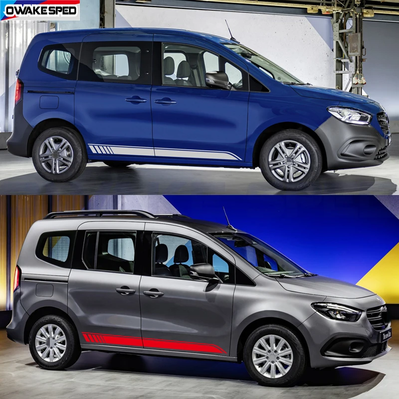 2Pcs Car Body Door Side Skirt Sticker DIY Vinyl Decals For Mercedes Benz Citan Camper Van Racing Sport Stripes Film Accessories