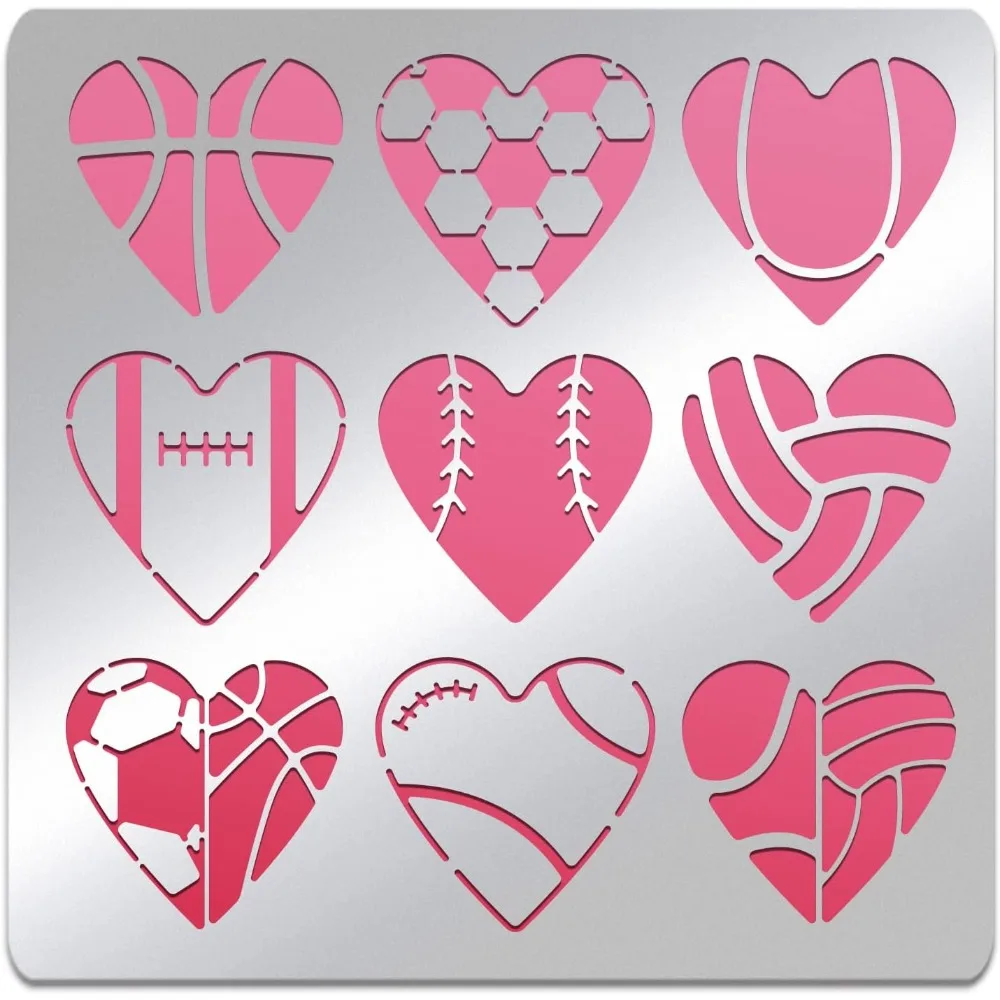 Heart Pattern Stencil 6x6inch Stainless Steel Basketball Soccer Baseball Template Tool for Wood Carving Drawings Woodburning