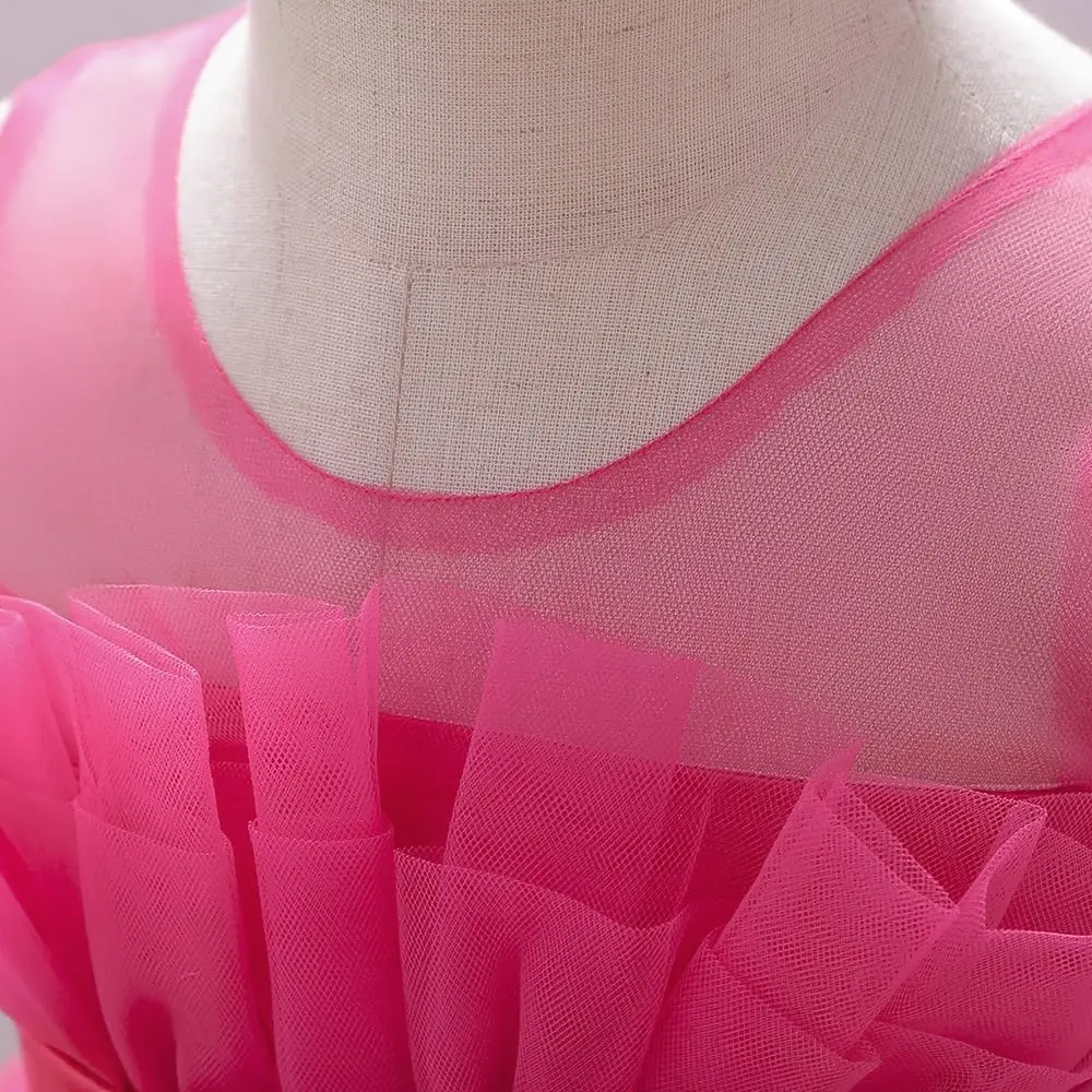 Chiffon strik pop bloemenmeisje jurk bruiloft, verjaardagsfeestje prinses schoonheidswedstrijd dansjurk, formele communiejurk voor kinderen